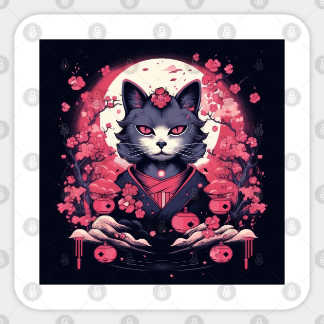 Geisha cat Nekomata Sticker by RosaliArt